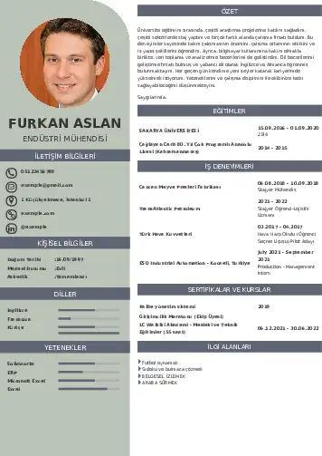 Endüstri Mühendisi CV Örnekleri cv indir